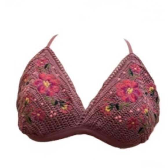 Mauve Crochet Bikini Top with Floral Embroidery Detail size: large (12-14) - Picture 2 of 5